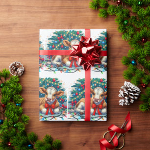 Papel De Regalo Becerro acostado junto al árbol de Navidad