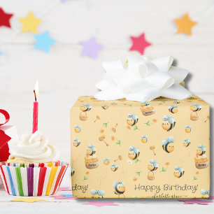 Papel De Regalo Bee Birthday Happy Birthday Custom Name