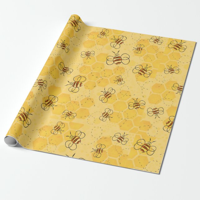 Papel De Regalo Bee Buzzing Honey Bees Cute (Desenrollado)