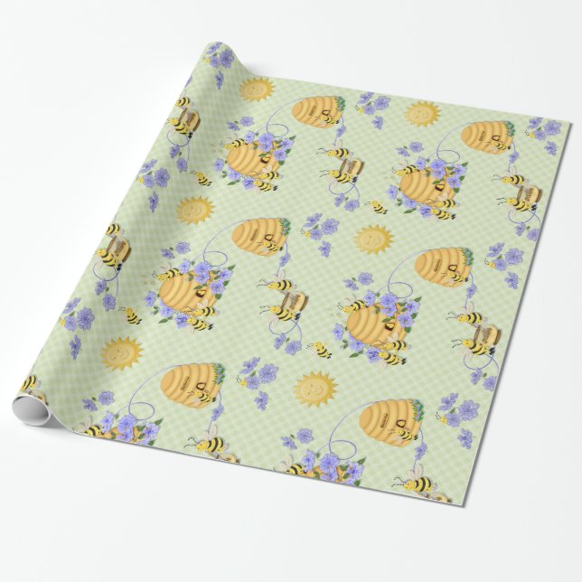 Papel De Regalo Bee Dance Floral (Desenrollado)