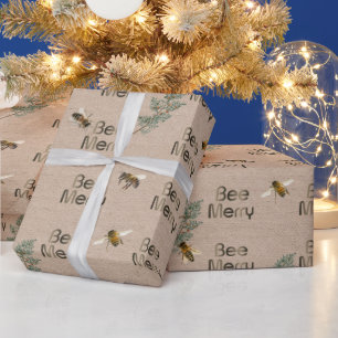 Papel De Regalo Bee Merry Evergreen Kraft
