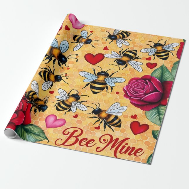 Papel De Regalo Bee Mine Golden Honey Love (Desenrollado)