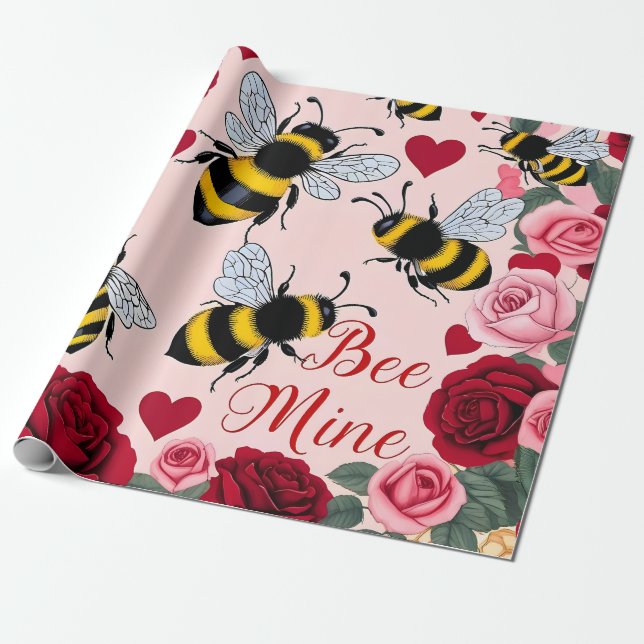 Papel De Regalo Bee Mine Love Buzz Design (Desenrollado)