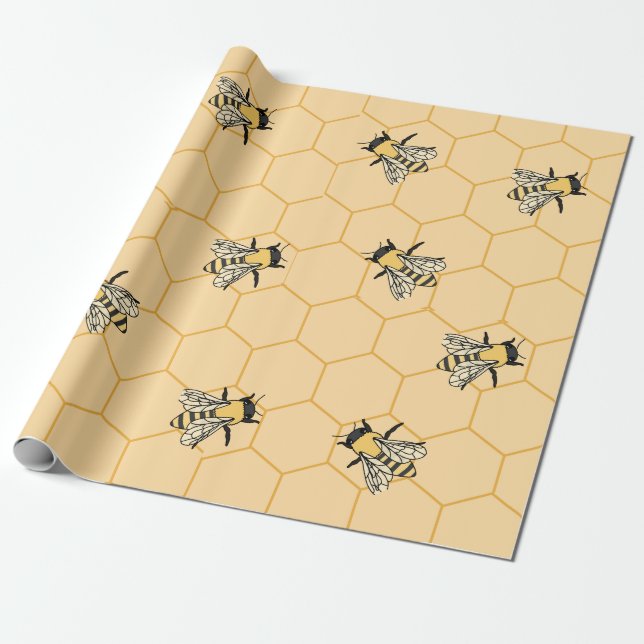 Papel De Regalo Bees Honeycomb (Desenrollado)