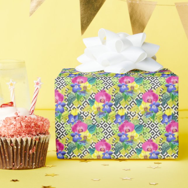 Papel De Regalo Begonia Orquídea Y Hojas De Palmilla (Fiesta de cumpleaños )