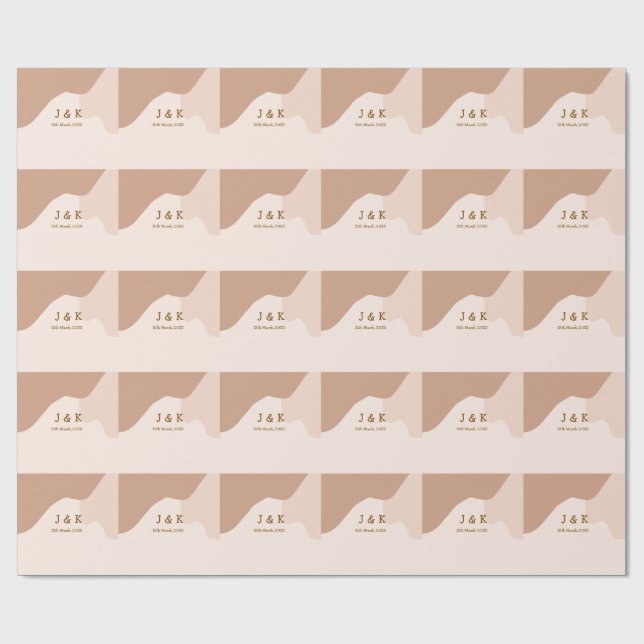 Papel De Regalo Beige boho curvo nombre fecha de boda (Superficie plana)