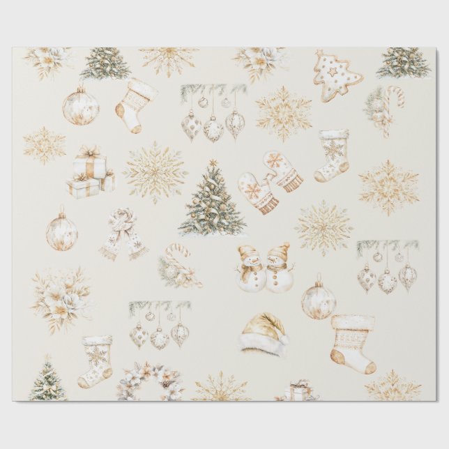 Papel de regalo beige dorado de Navidad (Superficie plana)