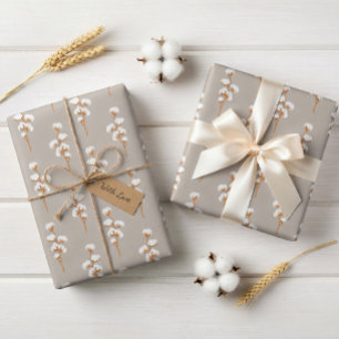 Papel de Regalo Beige Elegante con Rama de Algodón