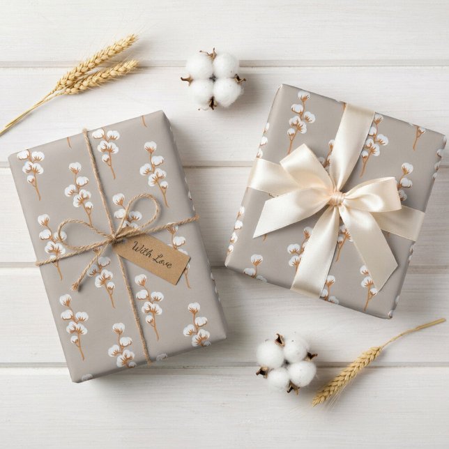 Papel de Regalo Beige Elegante con Rama de Algodón (Subido por el creador)