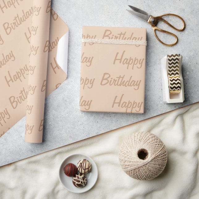 Papel De Regalo Beige marrón claro feliz cumpleaños (Artesanía)