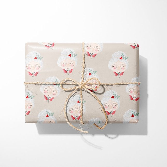 Papel De Regalo Beige Mrs. Claus Faces Christmas Wrapping Paper (Subido por el creador)
