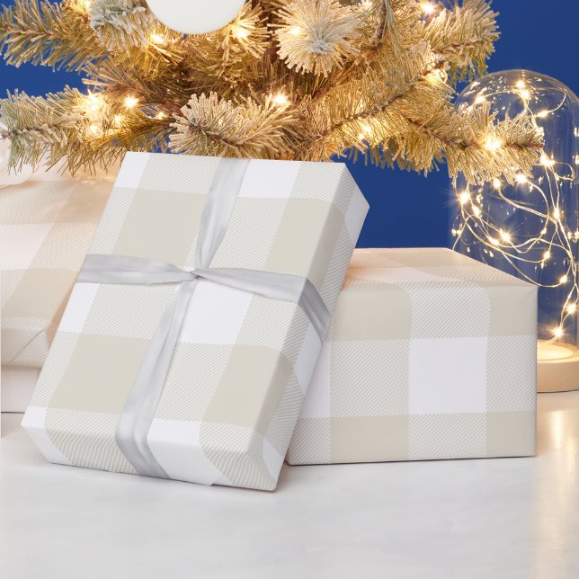Papel De Regalo Beige rústico de cuadros búfalo de granja (Vacaciones)