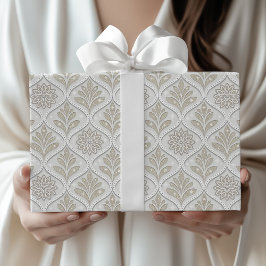 Papel De Regalo Beige & White Sparkling Quatrefoil Pattern