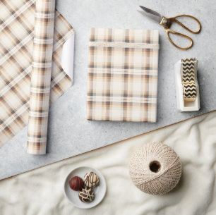 Papel De Regalo Beige y Brown Plaid