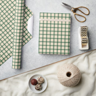Papel De Regalo Beige y Verde Cuadros Elegante