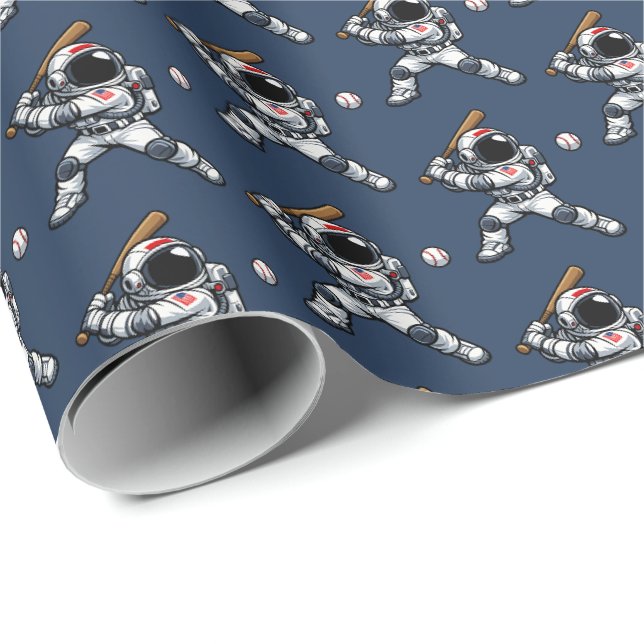 Papel De Regalo Béisbol Astronauta (Esquina del rollo)