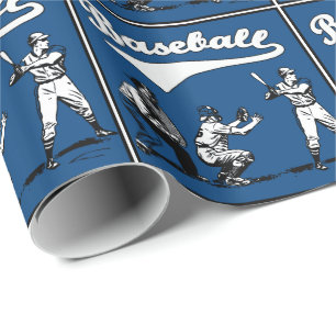 Papel De Regalo Béisbol Batter Catcher Umpire Blue Gift