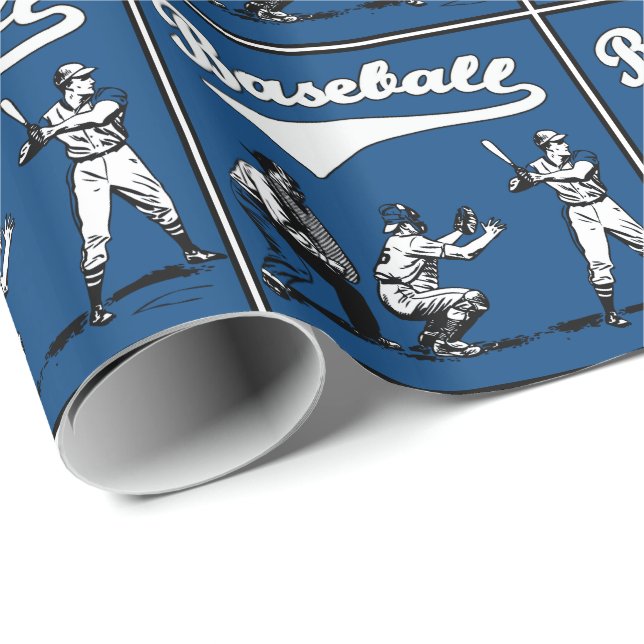 Papel De Regalo Béisbol Batter Catcher Umpire Blue Gift (Esquina del rollo)