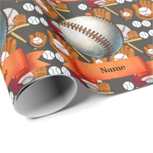 Papel De Regalo Béisbol con nombre en la pelota para el jugador