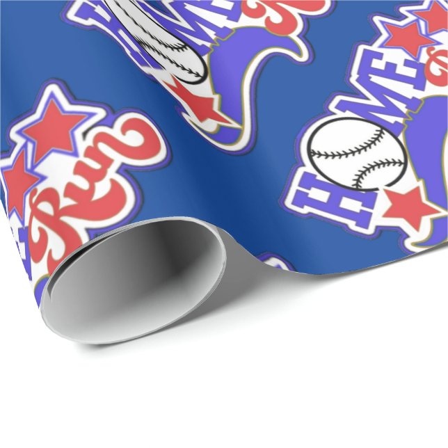 Papel De Regalo Béisbol de carreras Blue Home Run (Esquina del rollo)