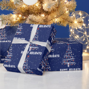 Papel De Regalo Béisbol navidad y Árbol de zócalos rojos