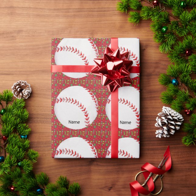 Papel De Regalo Béisbol para Navidades con nombre para niños (Regalo de vacaciones)