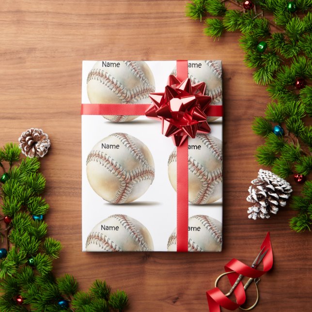 Papel De Regalo Béisbol para Navidades con nombre para niños (Regalo de vacaciones)