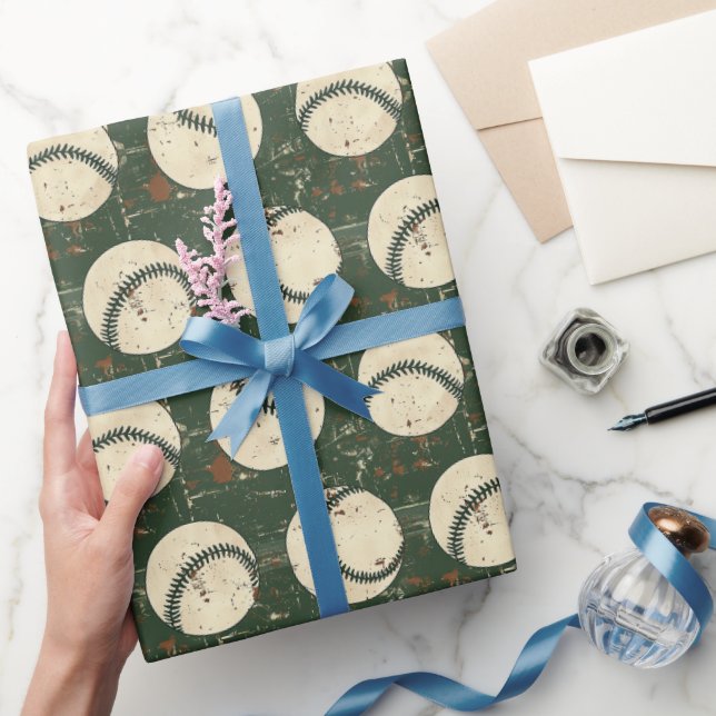 Papel De Regalo Béisbol Verde Rústico (Regalar)