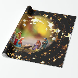 Papel De Regalo Belén Virgen María Jesús Navidad Estrellas