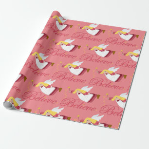 Papel De Regalo Believe Navidades Angel