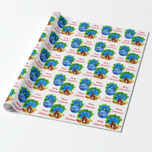 Papel De Regalo Bell y bolas de Navidades azules