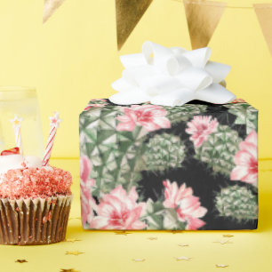 Papel De Regalo Bella acuarela Patrón Cactus Verde Rosa