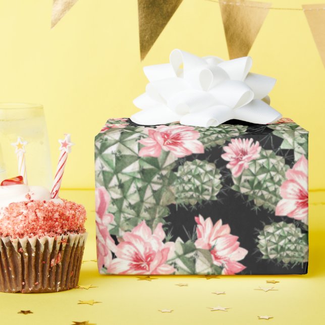 Papel De Regalo Bella acuarela Patrón Cactus Verde Rosa (Fiesta de cumpleaños )