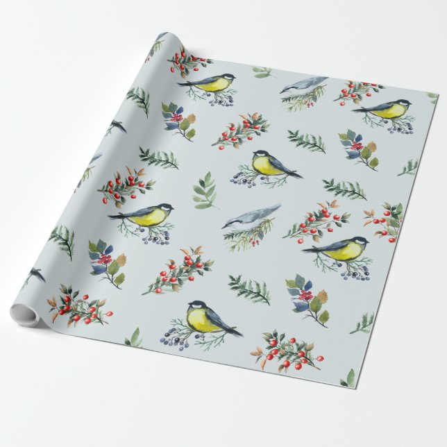Papel De Regalo Bellas Aves, Botánicos y Bellas Rojas (Desenrollado)