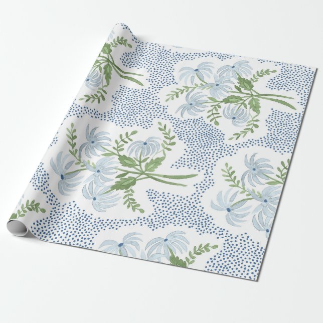 Papel De Regalo Bellas bouquets azules y verdes (Desenrollado)