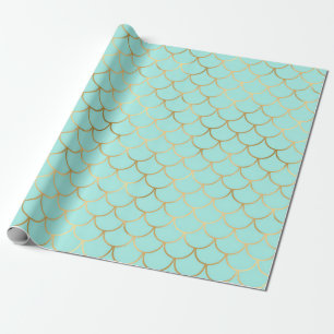 Papel De Regalo Bellas escalas azules y doradas de sirena