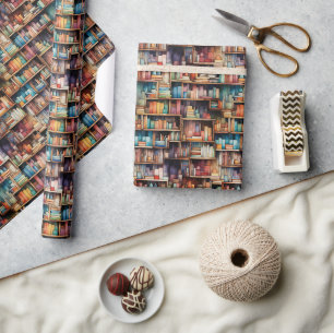 Papel De Regalo Bellas estanterías de la biblioteca de libros acua