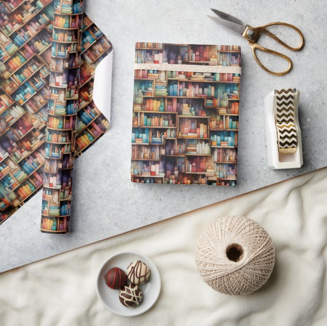 Papel De Regalo Bellas estanterías de la biblioteca de libros acua (Artesanía)