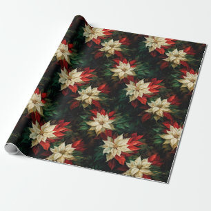 Papel De Regalo Bellas Poinsettias rojas y blancas