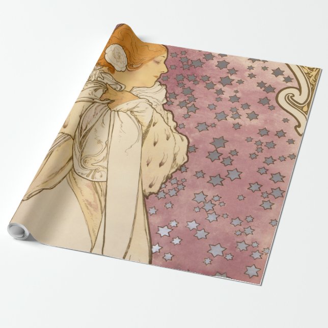 Papel De Regalo Belleza de mujer mucha Art Nouveau (Desenrollado)