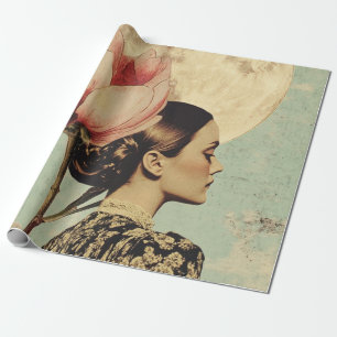 Papel De Regalo Belleza iluminada por la luna - Mujer con flores r