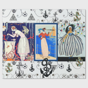 PAPEL DE REGALO BELLEZA NÁUTICA DE ART DÉCO MODA CON ANCLADORES