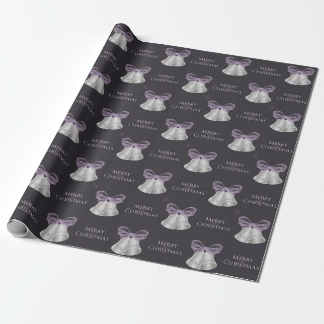 Papel De Regalo Belleza plateada y morada Feliz Navidad (Desenrollado)