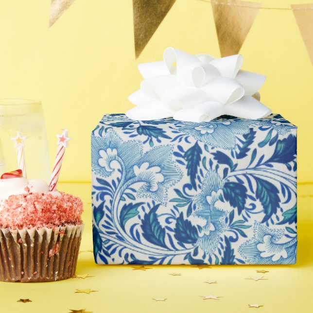 Papel De Regalo Bello damasco azul (Fiesta de cumpleaños )