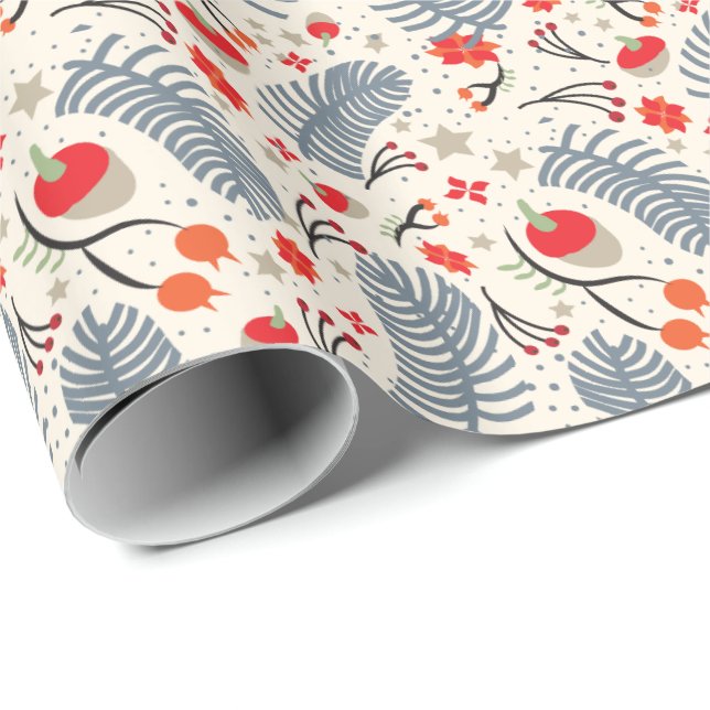 Papel De Regalo Bellotas del navidad y modelo de la baya del abeto (Esquina del rollo)