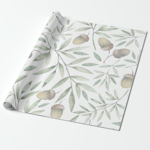 Papel De Regalo Bellotas y verdes botánicos