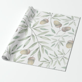 Papel De Regalo Bellotas y verdes botánicos