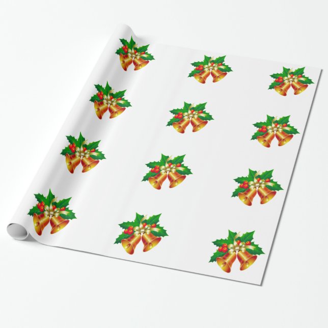 Papel De Regalo Bells y Holly Wrapee Paper (Desenrollado)