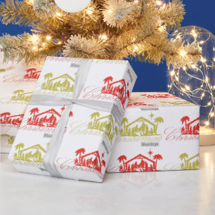 Papel De Regalo Bendiciones de Navidad rojas y doradas natividad