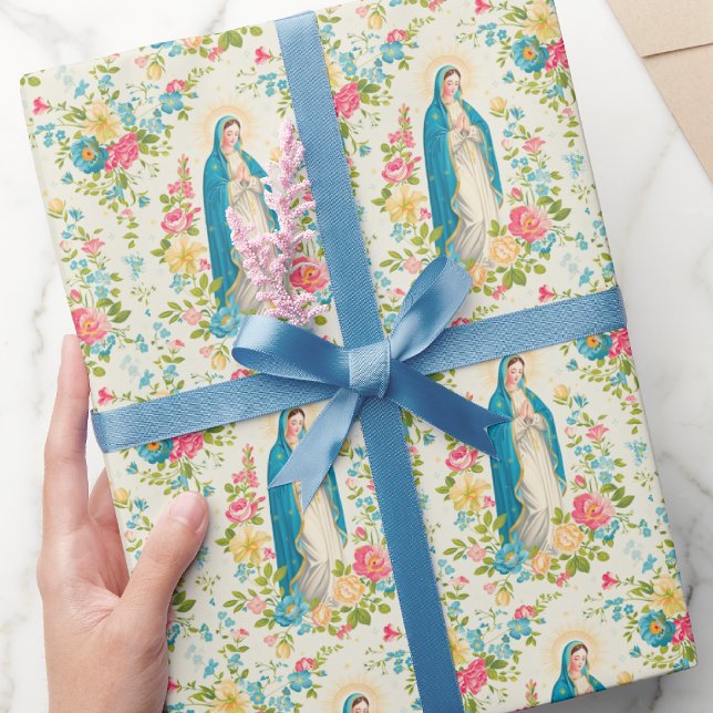 Papel De Regalo Bendita Madre María Floral Orando Santo Rosario (Subido por el creador)